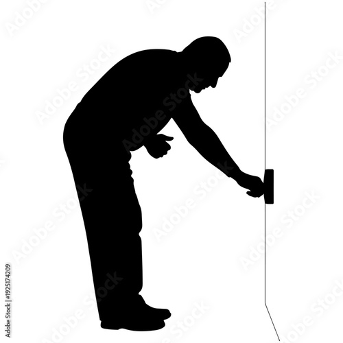 Man silhouette opening door, curiosity, exploration vector illustration