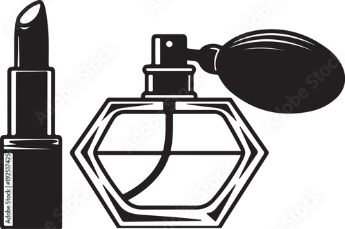 lipstick and perfume bottle icon beauty cosmetics silhouette vector illustration