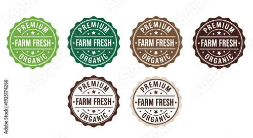 Set of 7 Premium Farm Fresh Organic Food Label Badges Vector