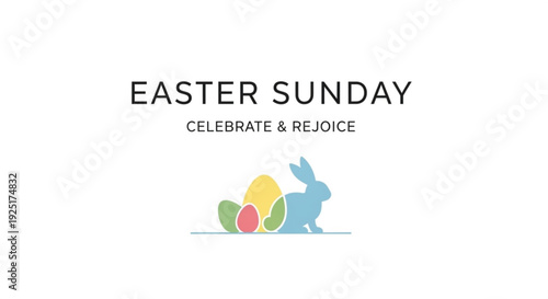 Easter sunday celebration with blue bunny and colorful eggs on white background