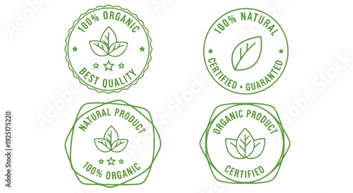 Set of 4 Green Organic Natural Product Badges Vector