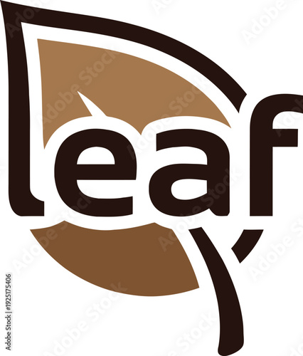 Brown leaf logo with word leaf on white background