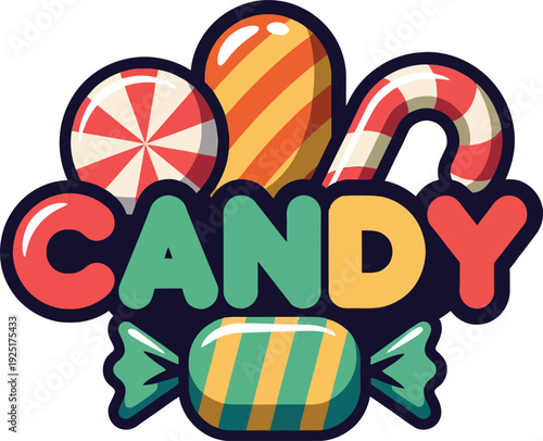 Colorful candy illustration with wrapped sweets and candy canes  assorted treats