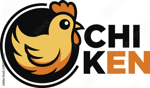 Chicken logo design with text on white background  food symbol