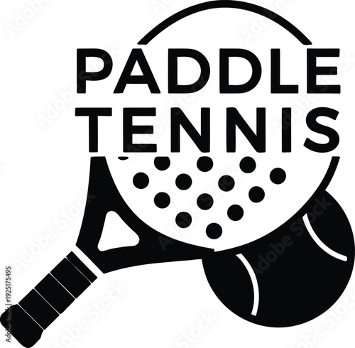 Paddle tennis racket and ball with text icon for sports and recreation activities  Paddle tennis equipment