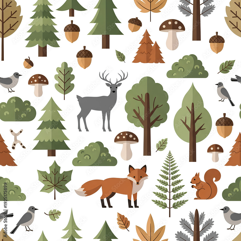 Fototapeta premium Charming Forest Animals and Trees Seamless Pattern 6.