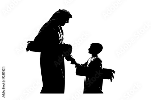 Grandfather and Grandson Walking to Prayer Silhouette Vector for Family Heritage and Eid Tradition