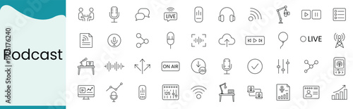 Podcast Icon Set for Audio Streaming, Broadcasting and Media App Interface Design