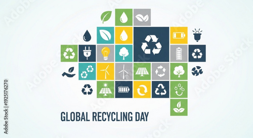Global recycling day eco friendly icons collage on white background