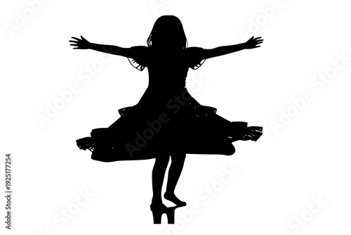 Young Girl Spinning in New Eid Dress Silhouette Vector for Childhood Joy and Festive Fashion Illustration