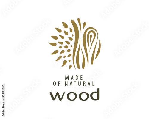 An unusual vector hand-drawn logo for the production of wood products