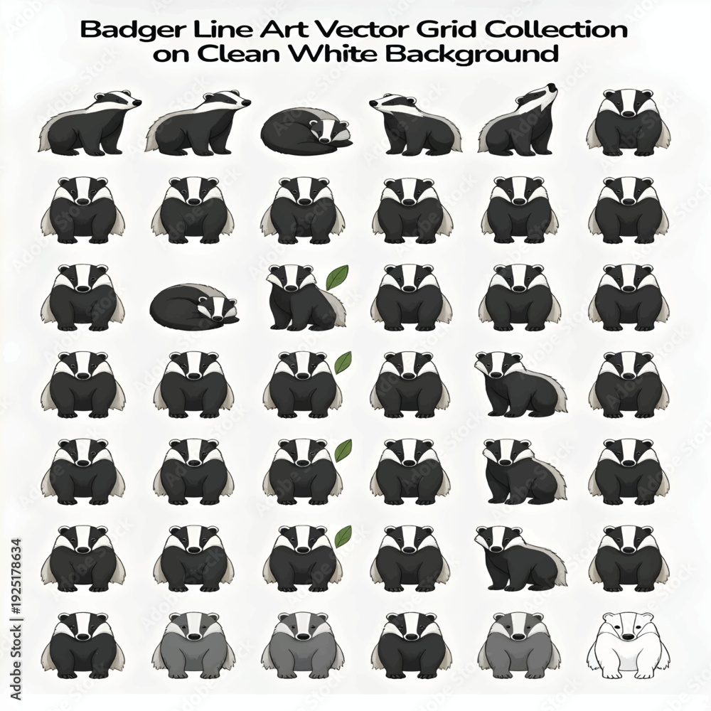 Obraz premium Badger Animal Line Art Vector Illustration Isolated on White Background