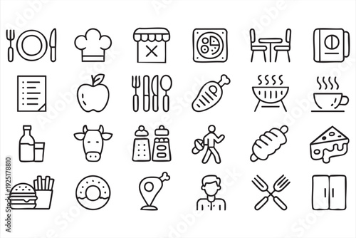 Bakery breakfast and lunch line icon collection