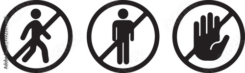 no pedestrian access sign black icon set vector illustration
