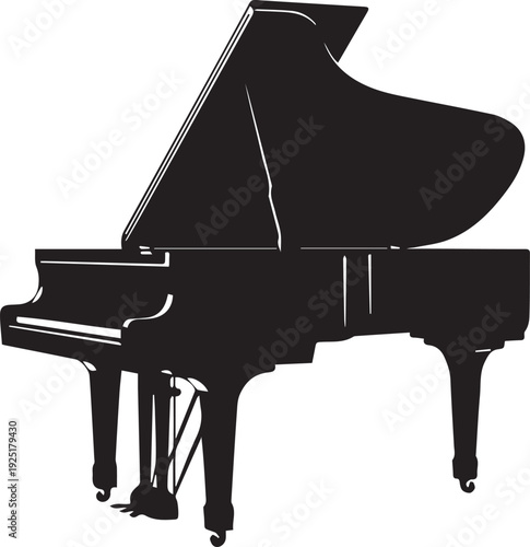 Elegant Grand Piano Silhouettes Side Profile Minimalist Vector Graphic