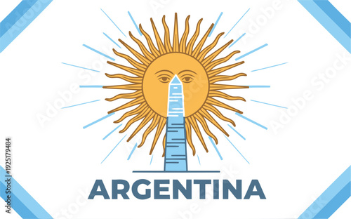 Argentina Symbol of National Pride: A vector illustration of the Argentine flag, showcasing its iconic sun with rays against a clear sky, symbolizing the nation's spirit and history.
