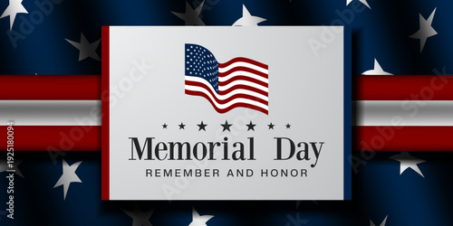 May 25, 2026 is Memorial Day. American flag. Great for posters, banners, social media and more. Dark blue background.