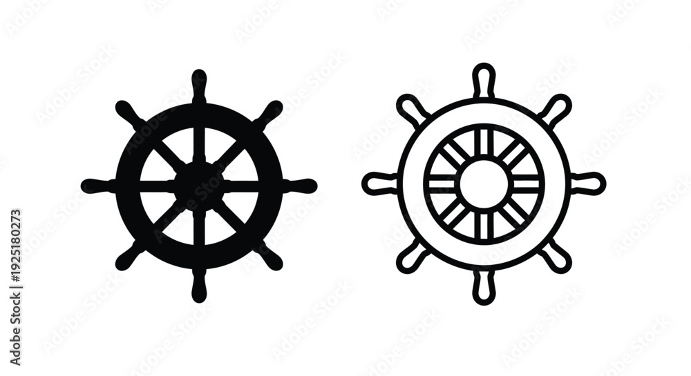 Obraz premium Two ship wheels one filled and one outlined are displayed
