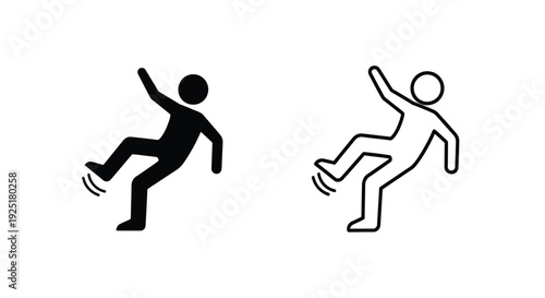 Warning sign depicting a person slipping shown in filled and outlined styles