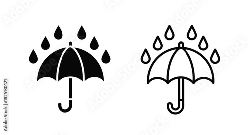 Two umbrella icons depicting rain protection in different line weights