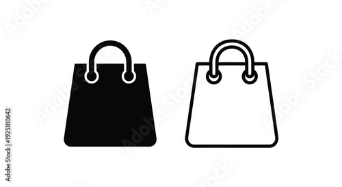 Two shopping bags depicted in contrasting black and white outlines