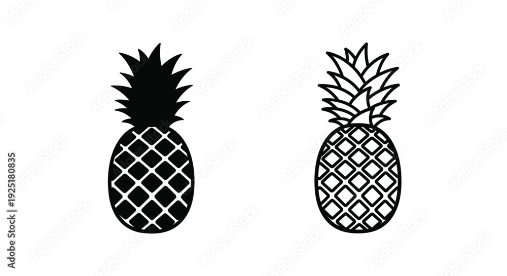 Fototapeta premium Two stylized pineapples in black and white side by side