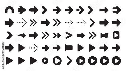Diverse Collection of Black Arrow Icons for User Interface and Navigation Design