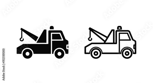 Two black tow truck icons depicted in a simple flat style