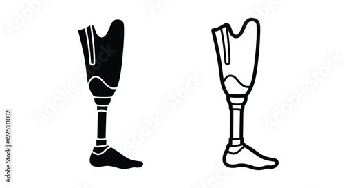 Black and white illustration depicting two different prosthetic legs