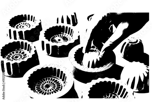 Hand Using Traditional Wooden Maamoul Mold Silhouette Vector for Eid Cookie Baking and Arabic Sweets Preparation