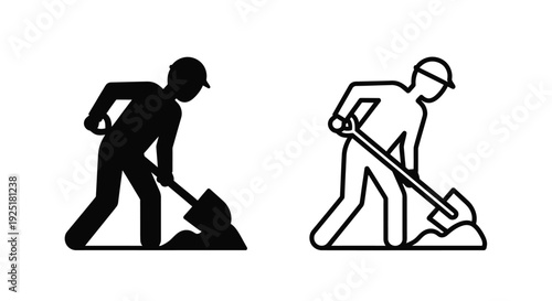 Construction workers with shovels depicted in a black and white illustration