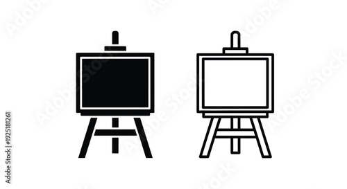 Two black and white illustrations of artist easels are shown