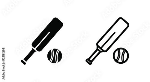 Black and white illustration of cricket bats and balls