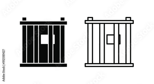 Two black and white illustrations of caged or barred structures