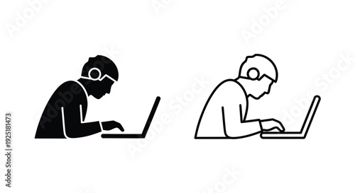 Person using a laptop computer shown in two different styles