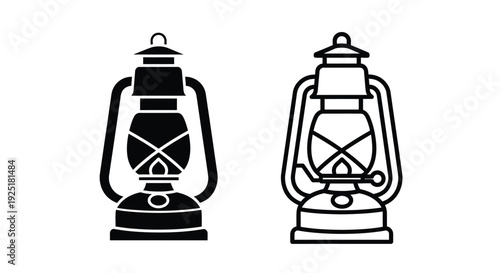 Two black and white illustrations of vintage kerosene lanterns