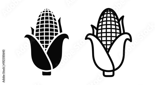Two black and white corn cobs with husks side by side