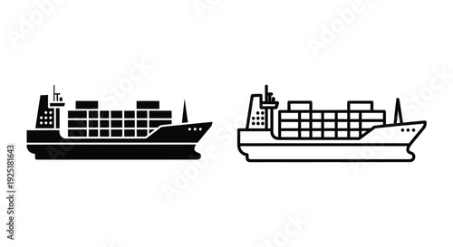 Two container ships one in black and one in white outline