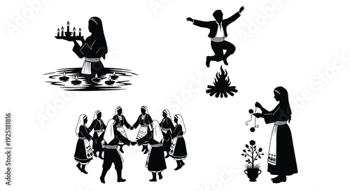 Silhouettes of traditional cultural celebrations and folk dances from around the world