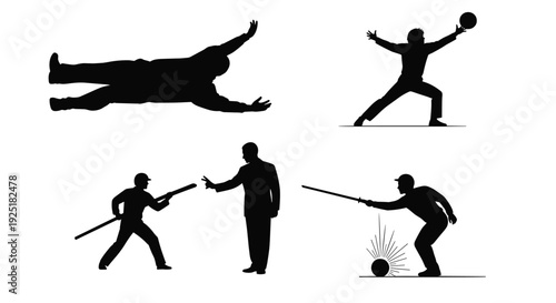 Collection of diverse silhouette figures engaged in various sports and activities
