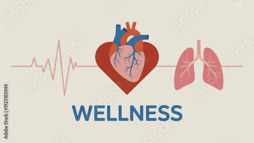 Wellness concept with heart lungs and ecg line symbolizing health and vitality in a simple design