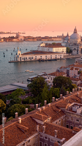 Basilica di Santa Maria della Salute overlooking Giudecca Canal and lagoon at sunset