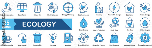 Ecology and Environment icon set Blue Monochrome Flat concept for vector illustration concept for eco, ecology, energy, green, leaf, environment, vector, plant