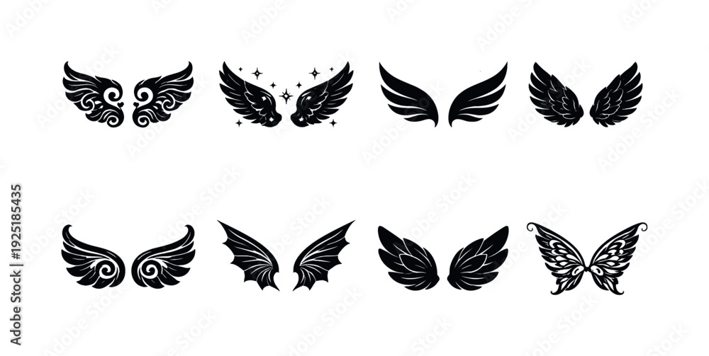Fototapeta premium Ornamental fantasy wings icons. Filled icon set of Ornamental fantasy wings icons: baroque inspired wings,