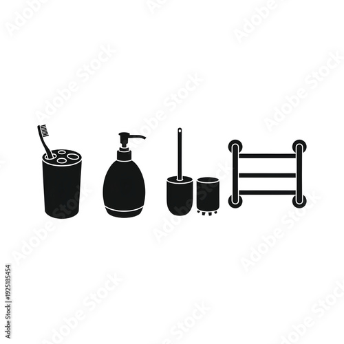 Set of 5 black bathroom accessories icons vector
