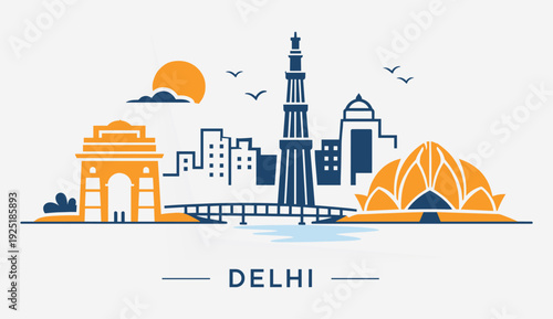 Delhi Skyline Flat Vector Illustration