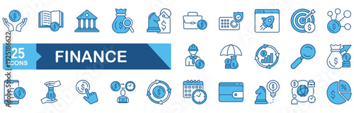 Finance icon set Blue Monochrome Flat concept for vector illustration concept for finance, money, loan, tax, economy, bank, financial, cash, revenue, rate, payment, online, coin, business, vector