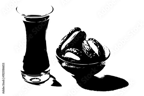 Turkish Tea Glass and Dates Silhouette Vector for Ramadan Iftar and Eid Hospitality Branding Concept