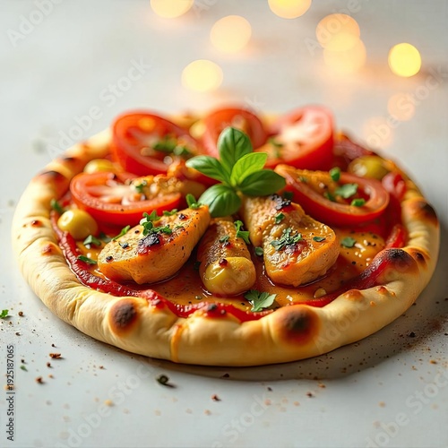 Delicious mediterranean pizza with cheese and organic vegetables isolated on white