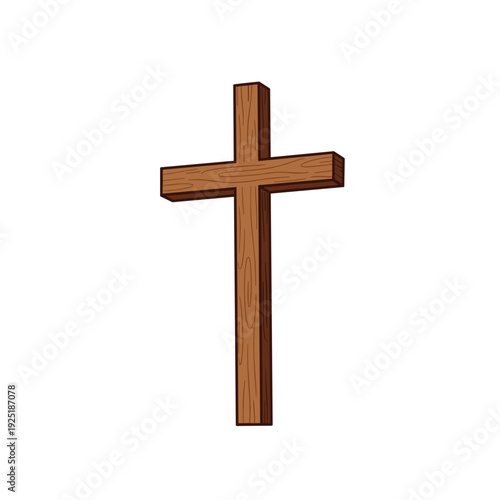 Simple wooden cross illustration with a clean white background for religious themes
